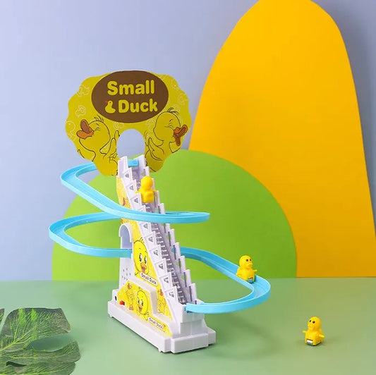 Small Duck Climbing Stairs Toy DIY Racing Track Toy Music Duck Roller Coaster(random color)