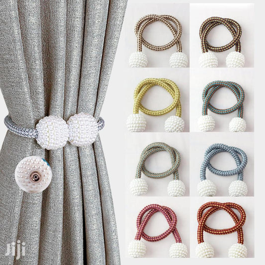 Curtain Magnetic Clip Bead Curtain Tie back Hanging Ball Curtain (1 pair) - (Silver Color)