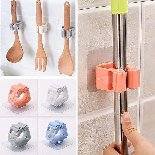 Self Adhesive Mop and Broom Holder Wall Mount Magic Hanger Organizer Cleaning Tool Storage Mop Rack (Random Color)