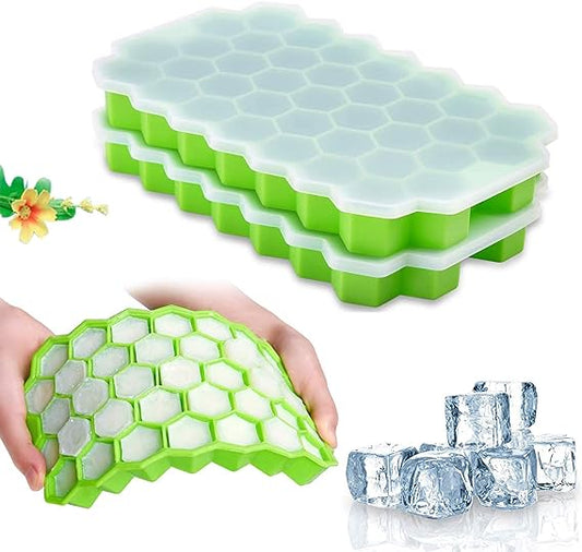 Silicone Ice Tray With Cap Push Pop Out Round Mini Ice Cube Trays With plastic cover Flexible Silicone Bottom (Random Color)