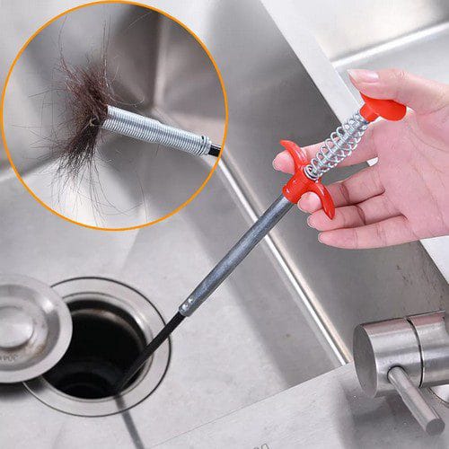 Stainless Steel Hair Catching Drain Cleaner Wire Spring Sink Cleaning Stick (90cm)