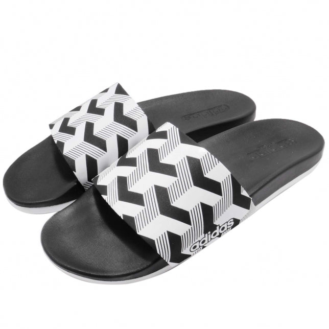 Men Black &amp; White Adilette CF+ Link GR Printed Sliders