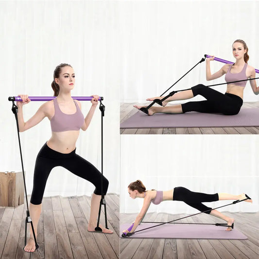 Portable Pilates Studio Yoga Gym Exercise Resistance Band Elastic Home Pilates Bar Stick Fitness Rope(Random Colours)