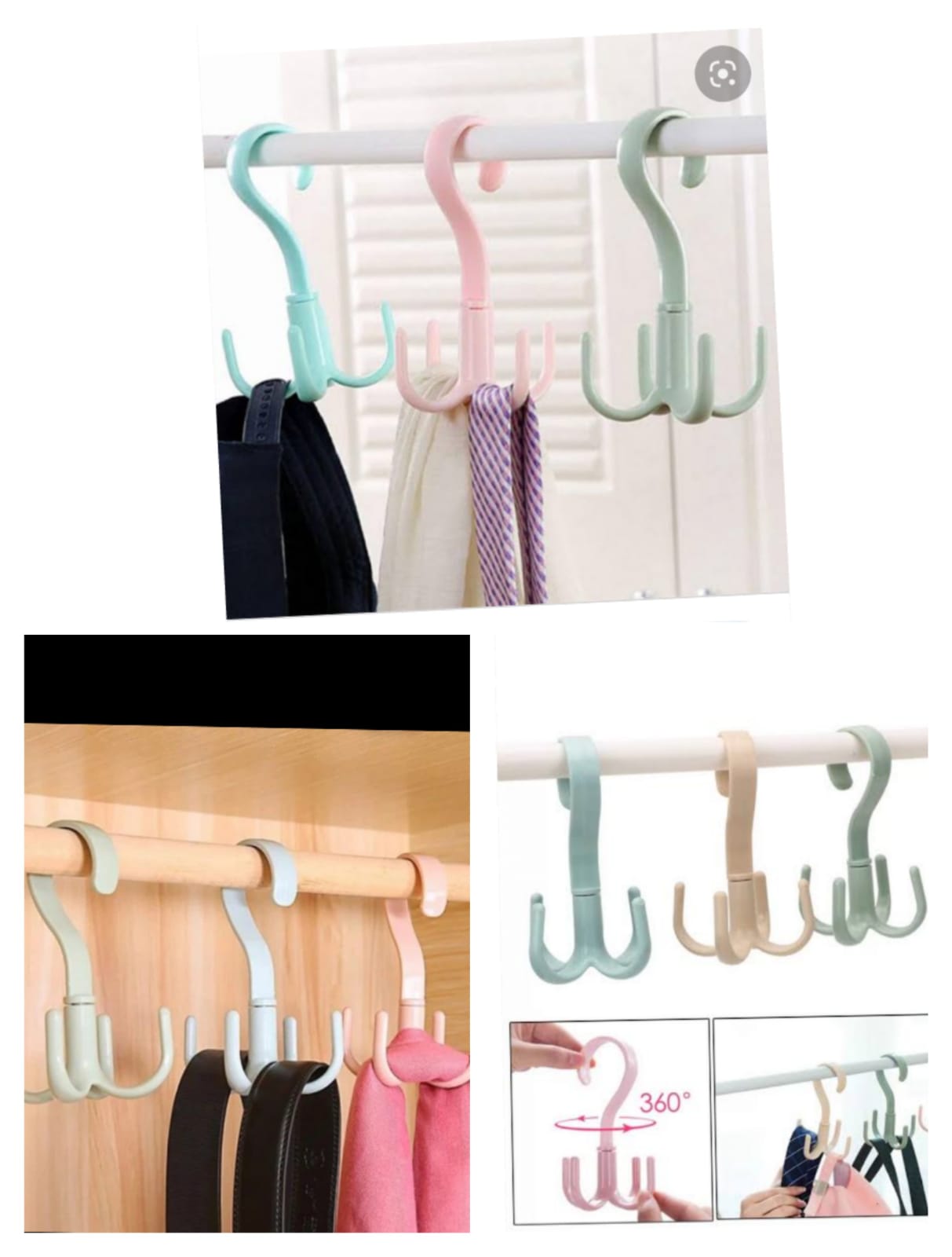 1/4Pcs Rotatable Hook Wardrobe Bag Rack Organizer Holder for Closet Scarf Belt Shoes Hanging Storage Hooks(random color)