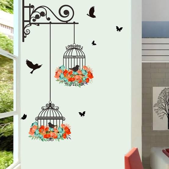 Creativity 3D Bird Cage Self-adhesive Wall Sticker DIY Waterproof PVC Simulation WallPaper Home Decoration 70 x 25cm