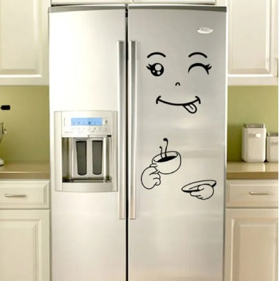 4 Different Funny Fridge Stickers Eating Drinking Smiley Face Wall Stickers For Dining Room Home Decoration Diy Vinyl Art Wall Decal Refrigerator Sticker