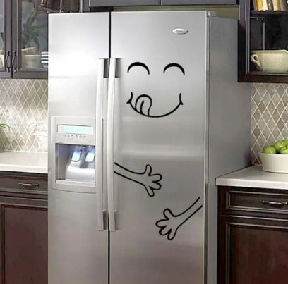 4 Different Funny Fridge Stickers Eating Drinking Smiley Face Wall Stickers For Dining Room Home Decoration Diy Vinyl Art Wall Decal Refrigerator Sticker