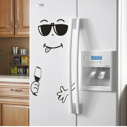 4 Different Funny Fridge Stickers Eating Drinking Smiley Face Wall Stickers For Dining Room Home Decoration Diy Vinyl Art Wall Decal Refrigerator Sticker