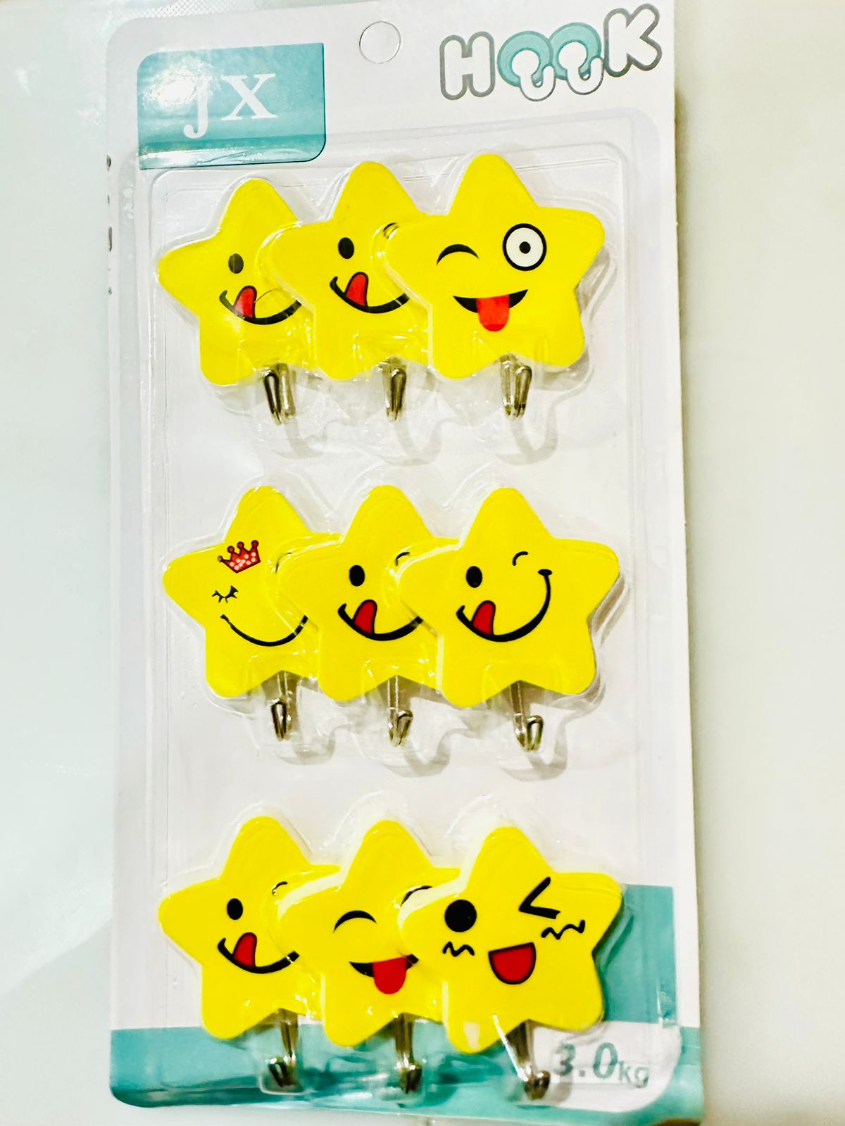 9pcs SELF ADHESIVE- EMOJI WALL HOOK- STAR SHAPE-