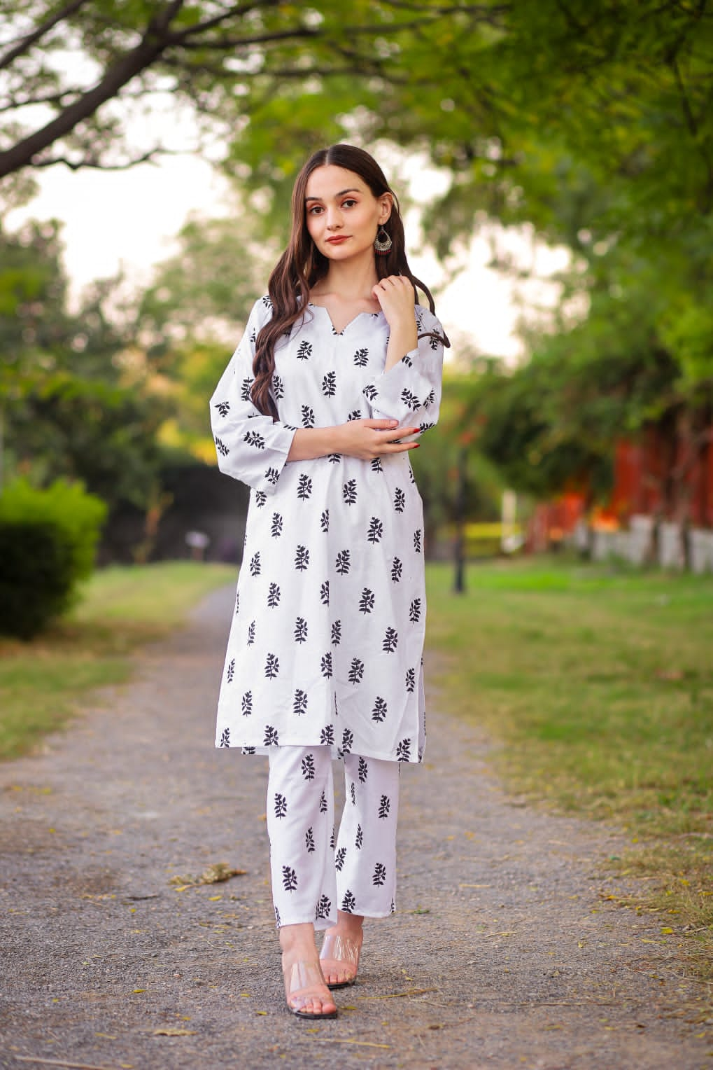 2 Pcs Women’s Stitched Star print  linen  casual wear for girls