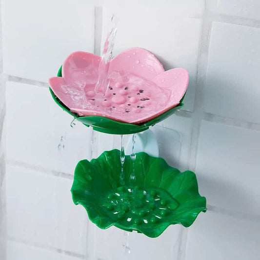 Double Wall Hanging Drain Soap Box Multifunctional Lotus Flower Shaped Soap Holder Bathroom Rack Household Non-slip Storage Hook (Random colors)