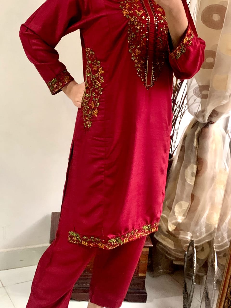 2 pcs Stitched suit  Pocket Sequence Embroidery