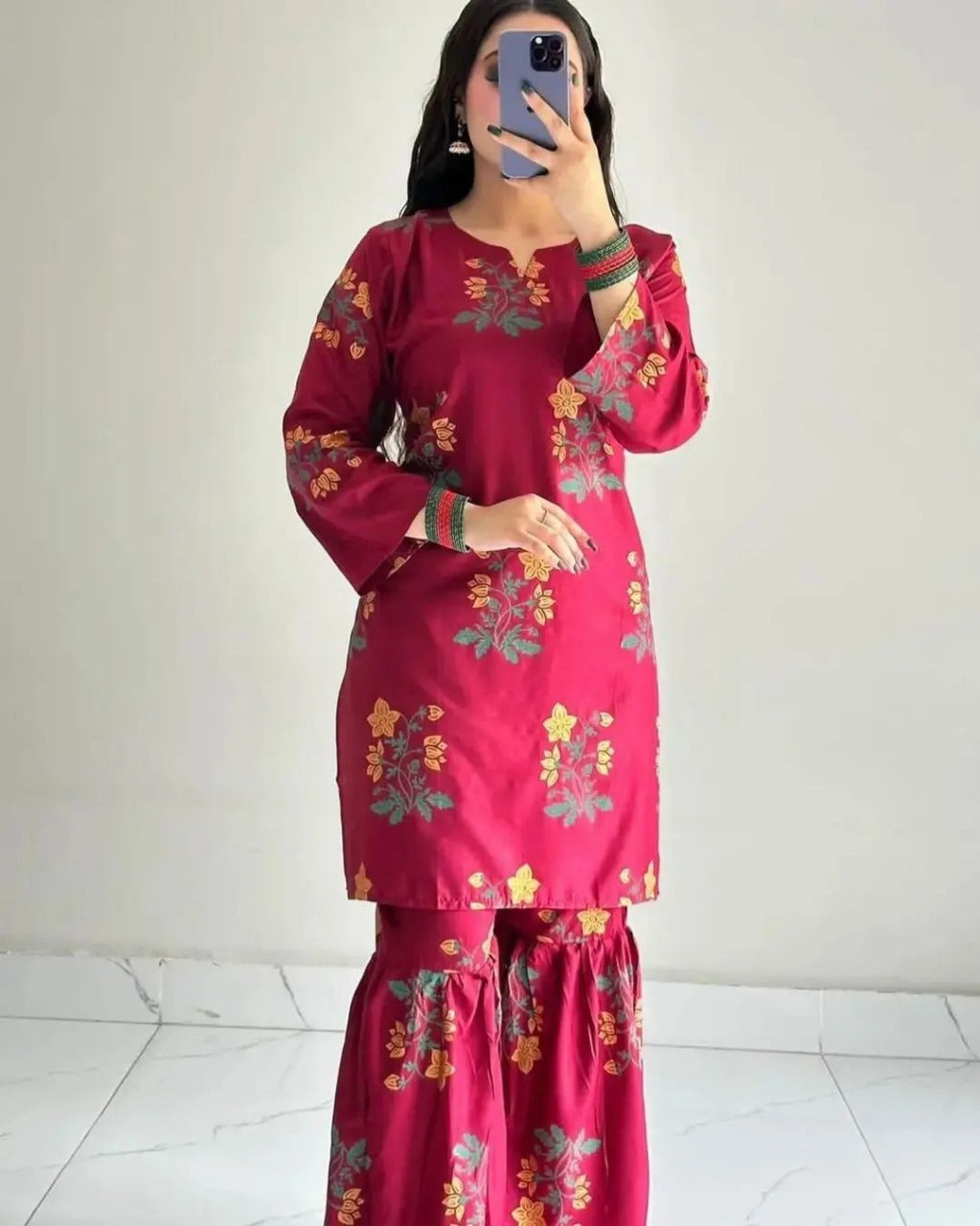 2 pcs Dress Flower Shrara print