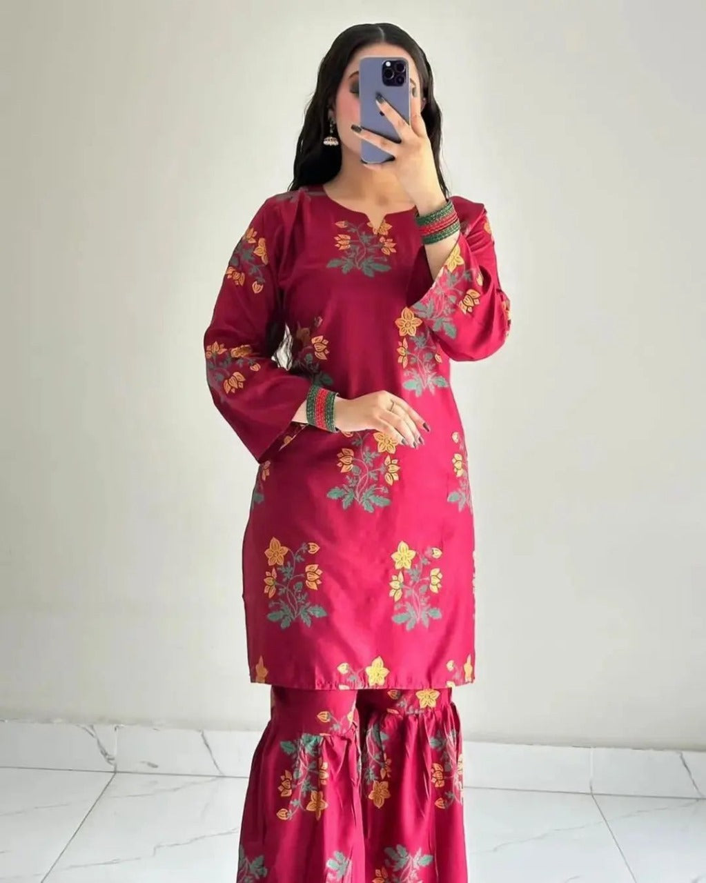 2 pcs Dress Flower Shrara print