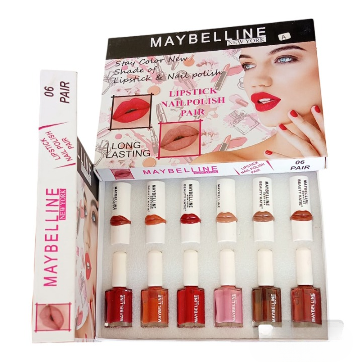 MAYBELLINE NEW YORK  Pair of  6 Matching Lipstick &amp; Nail Polish Box