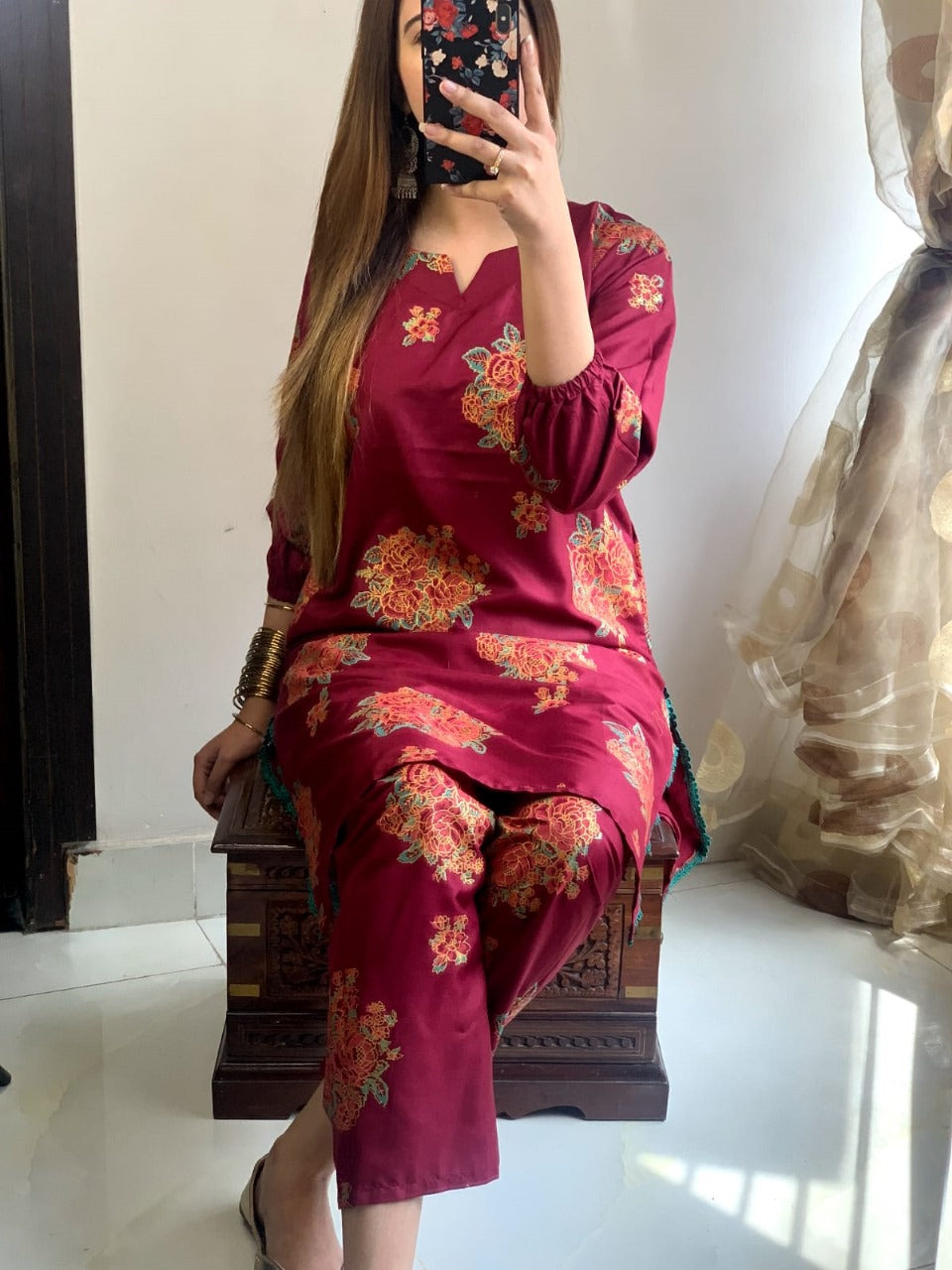 New Gulab 2 Pcs Linen Dress | Rose Print shirt and trouser for girls &amp; Women