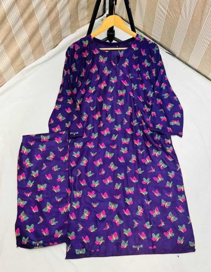 Butterfly print 2pc Linen Dress