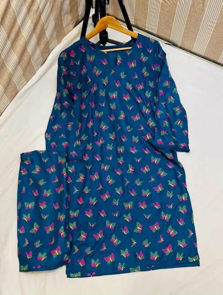 Butterfly print 2pc Linen Dress