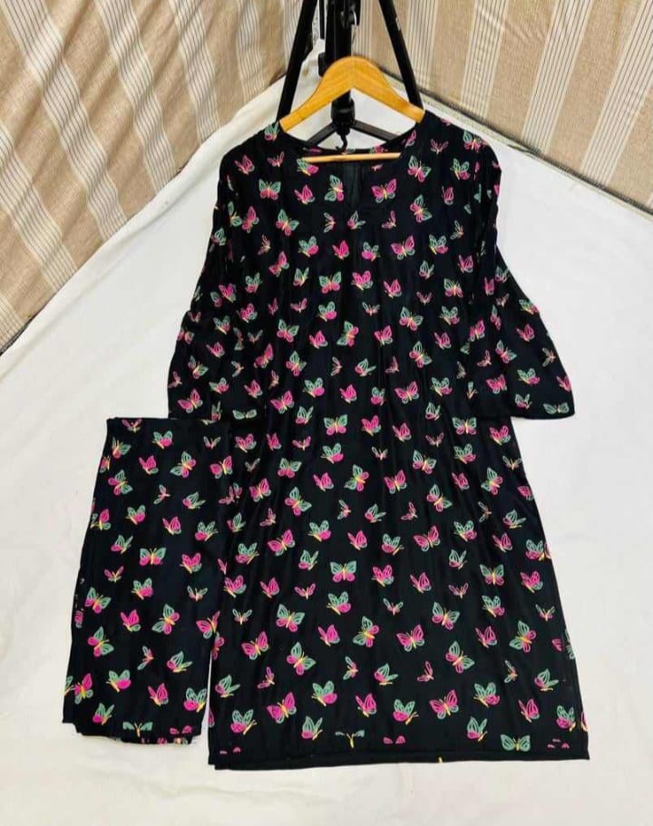 Butterfly print 2pc Linen Dress