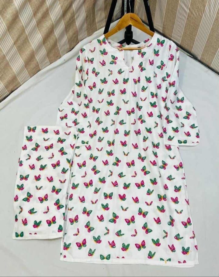 Butterfly print 2pc Linen Dress