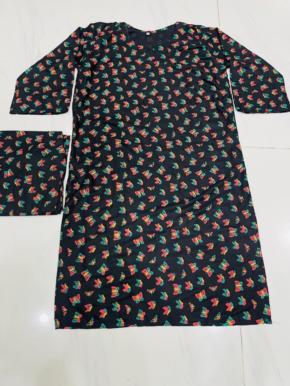 Butterfly print 2pc Linen Dress