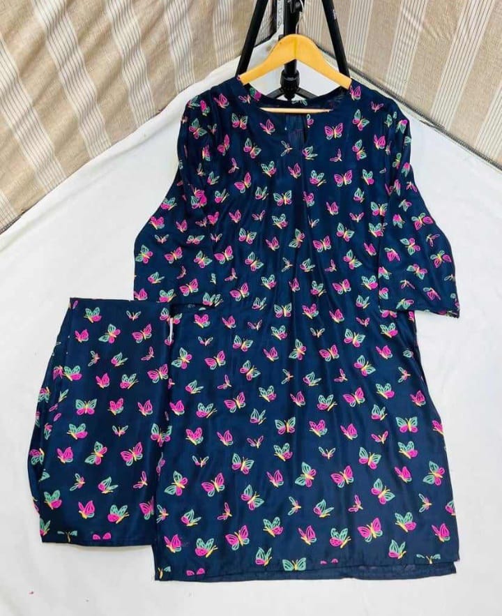 Butterfly print 2pc Linen Dress