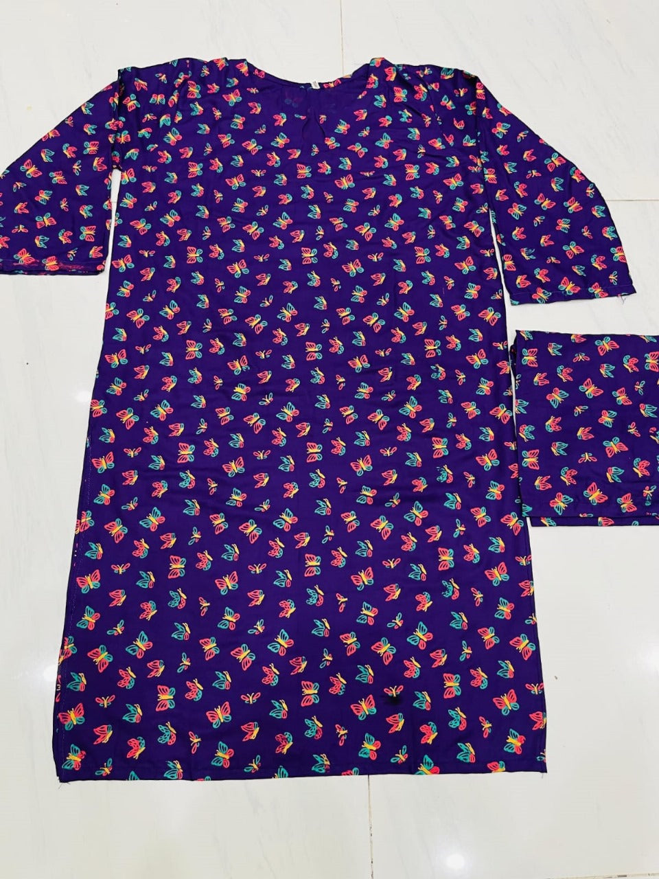 Butterfly print 2pc Linen Dress