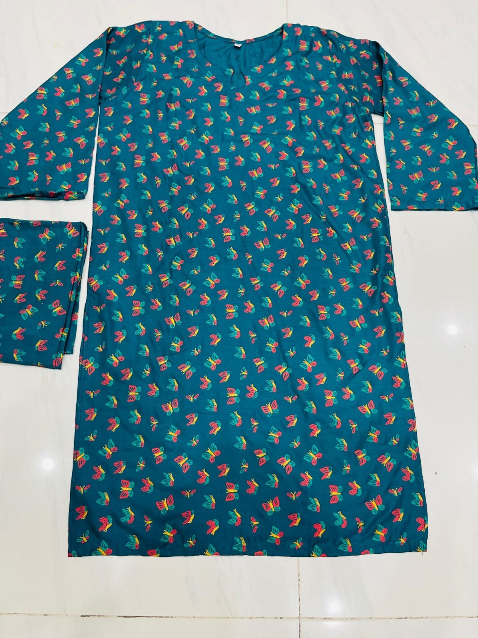 Butterfly print 2pc Linen Dress