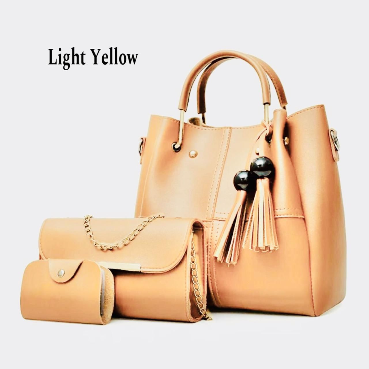 High Quality Cynthetic Leather 3 Piece Hand Bag Set With Hand Clutch And Mini wallet