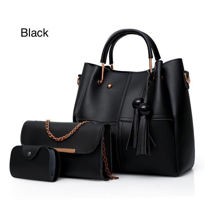 High Quality Cynthetic Leather 3 Piece Hand Bag Set With Hand Clutch And Mini wallet