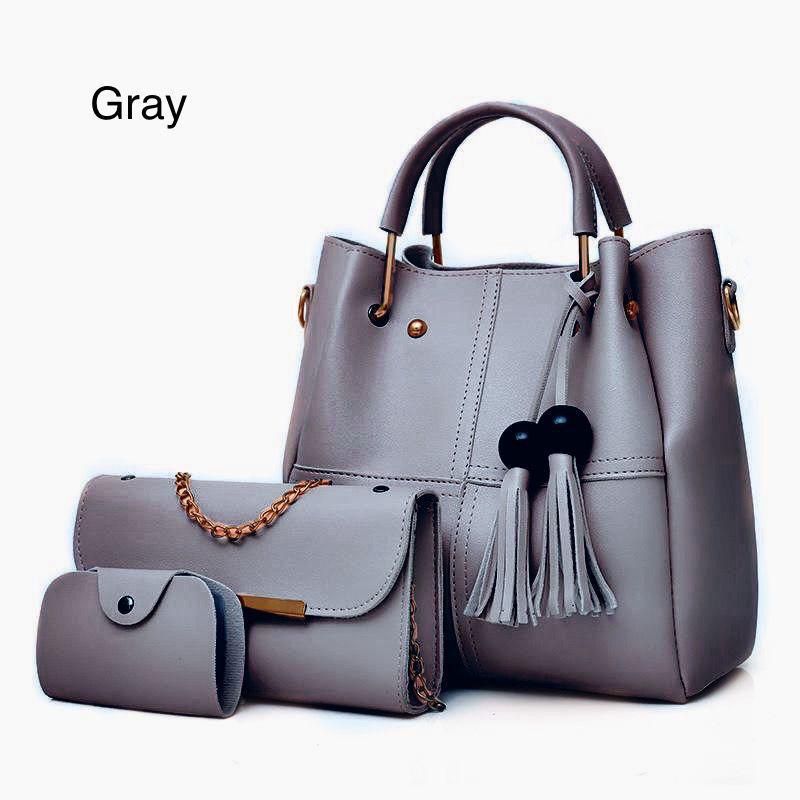 High Quality Cynthetic Leather 3 Piece Hand Bag Set With Hand Clutch And Mini wallet