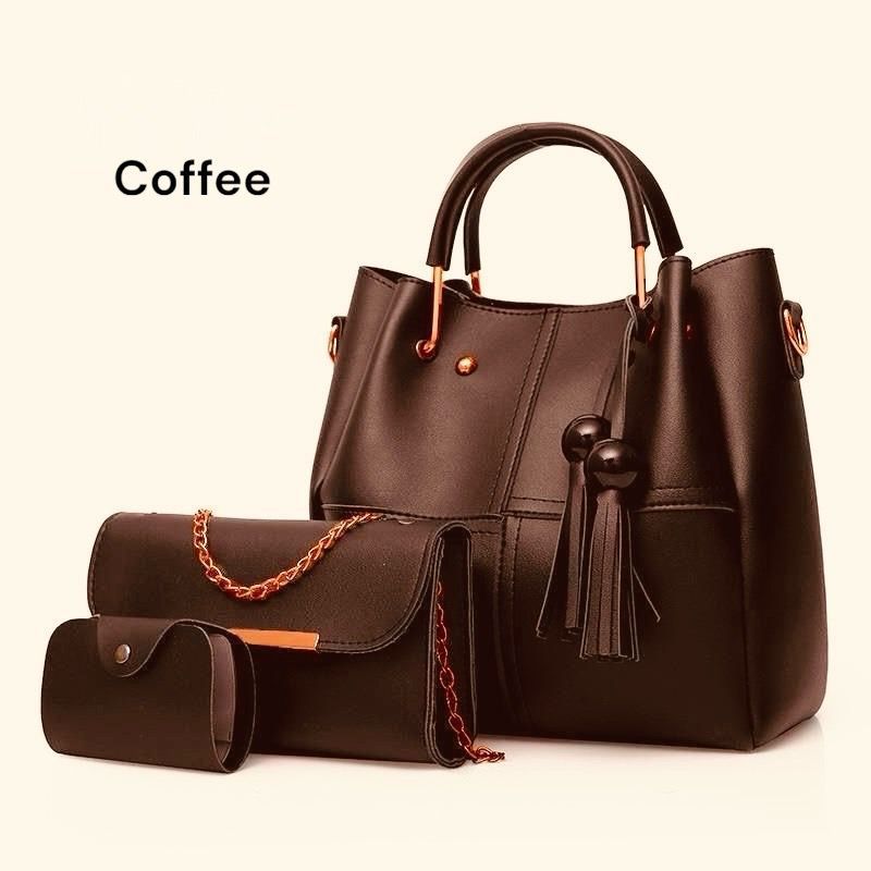 High Quality Cynthetic Leather 3 Piece Hand Bag Set With Hand Clutch And Mini wallet