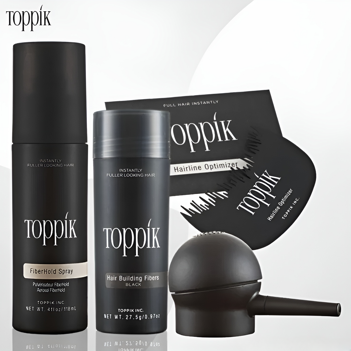 Toppik Hair Building Fiber (27.5g) + Hold Spray + Spray Applicator + Hairline Optimizer Comb